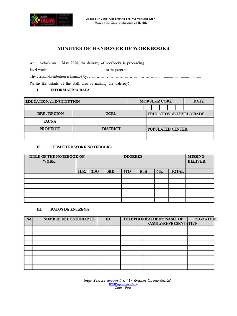 MINUTES OF HANDOVER OF WORK NOTEBOOKS | PDF