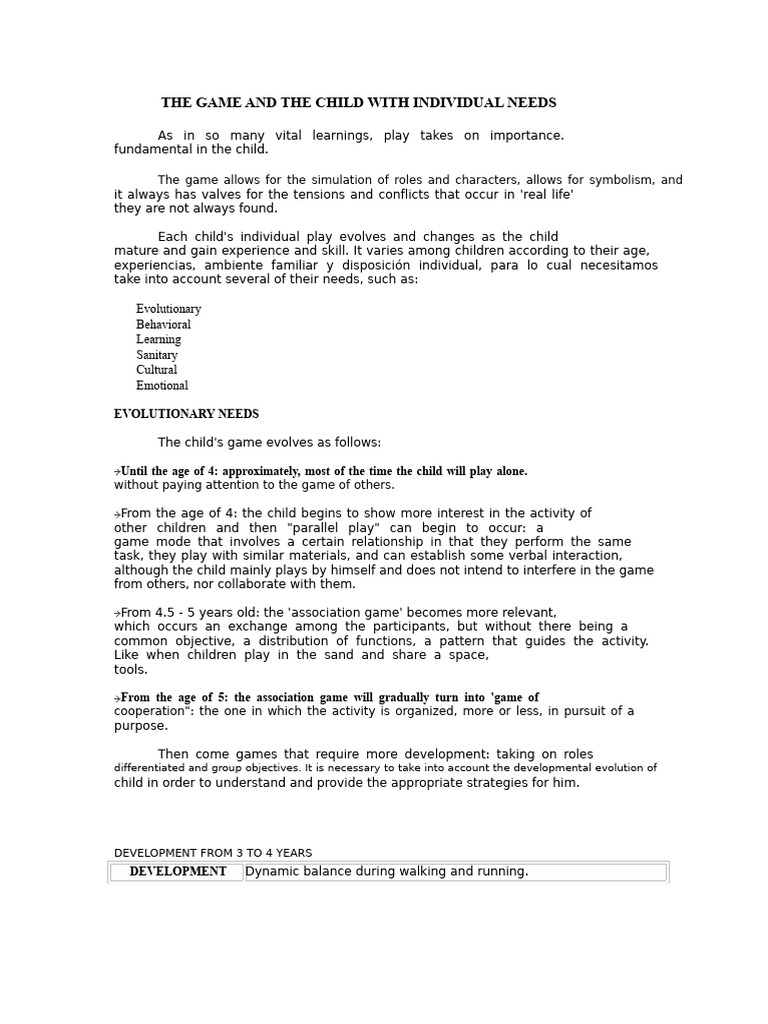 Child Play Development Needs Guide | PDF | Learning | Attention Deficit ...