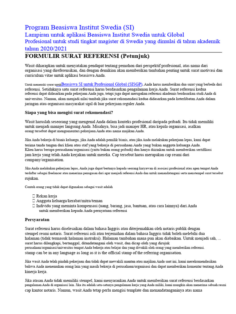 Surat Referensi Form Sisgp 2020 2021 | PDF