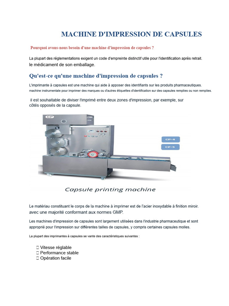 Machine d'impression de capsules pharmaceutiques | PDF | Encre ...