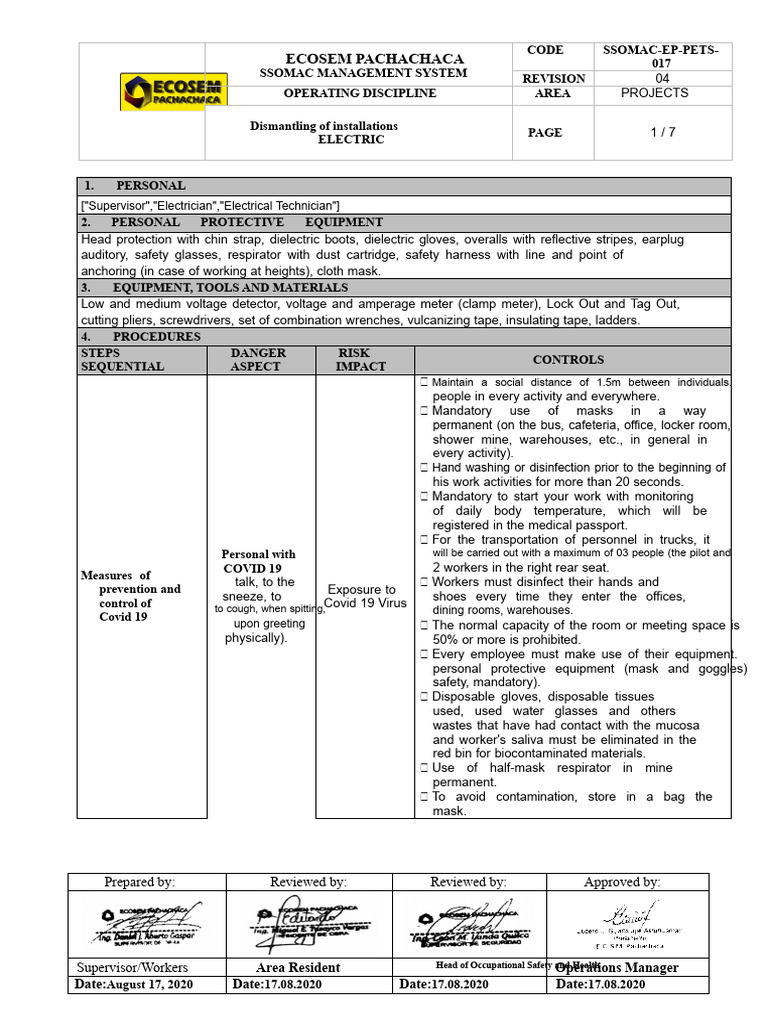 Ssomac-Ep-Pets-017 Dismantling of Electrical Installations | PDF ...
