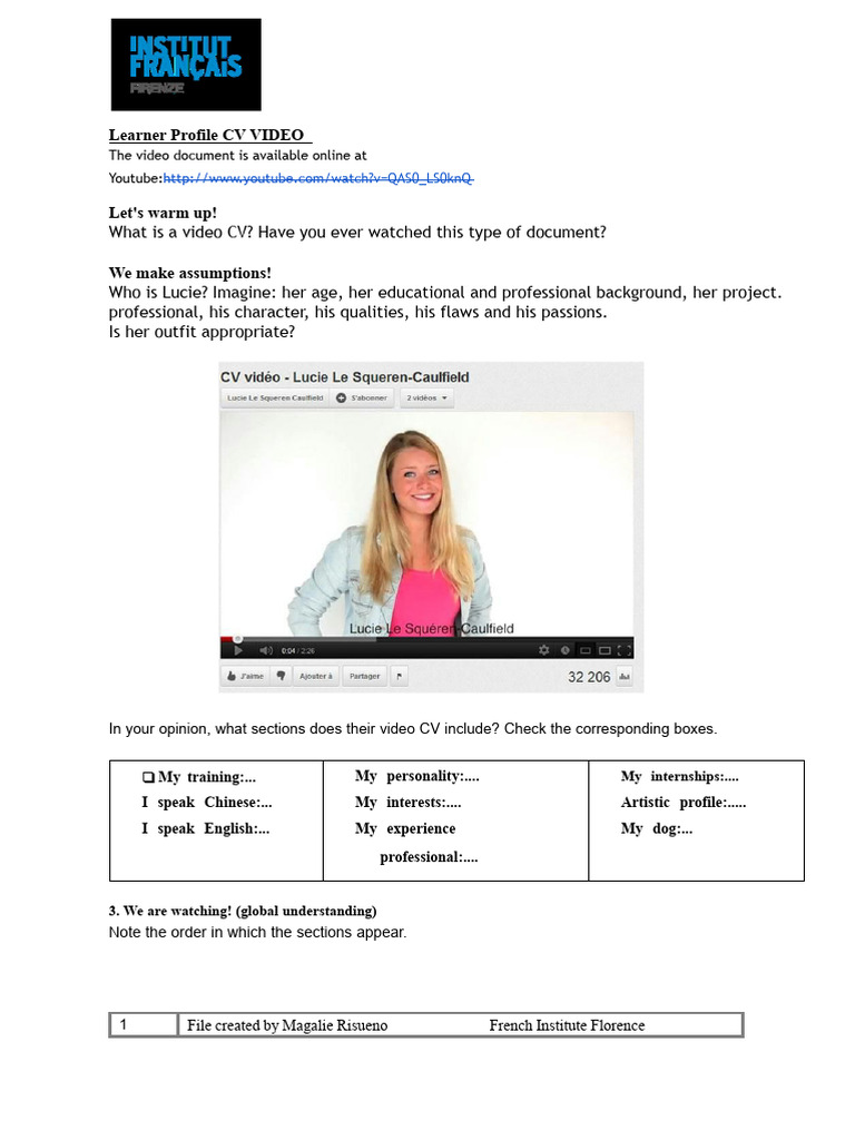 Video CV Analysis for Lucie | PDF