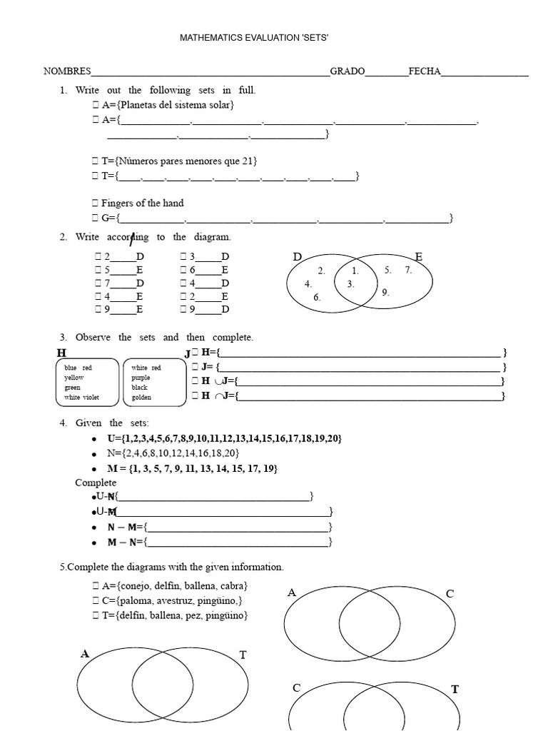 Mathematics Evaluation on Sets | PDF