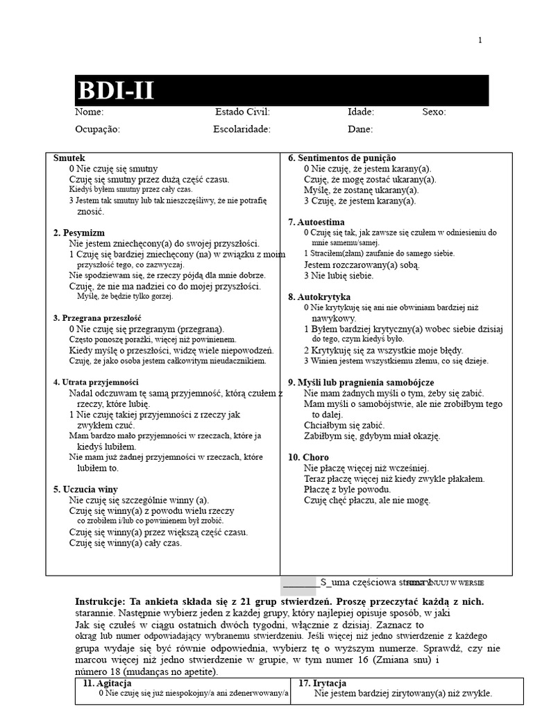 BDI II I BAI | PDF
