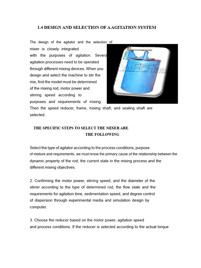 Agitation System Design and Mixer Selection | PDF | Mechanical ...