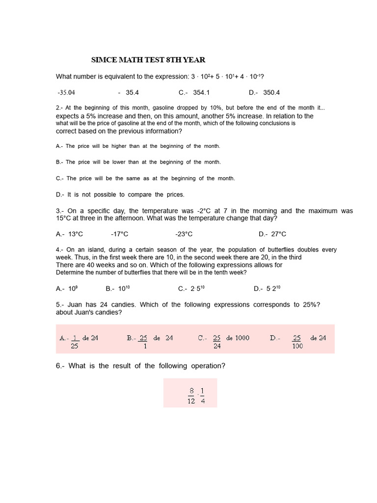 SIMCE 8th Grade Math Test Questions | PDF | Mathematics | Geometry