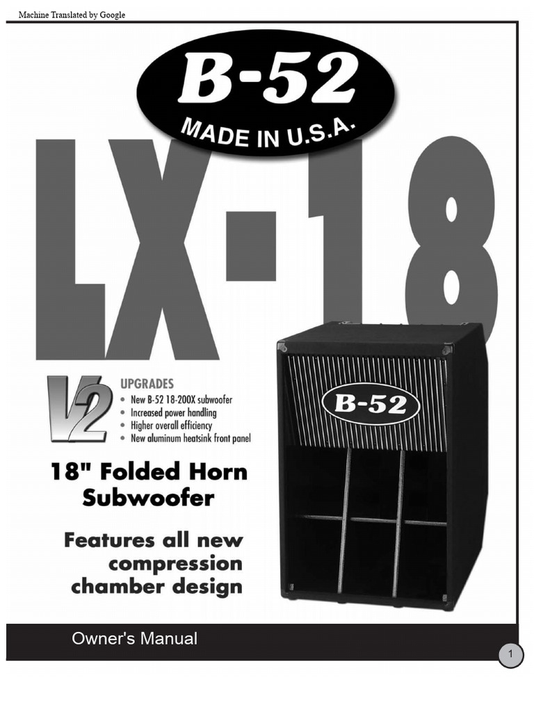 B-52 LX-18V2 Subwoofer Owner's Manual | PDF | Amplifier | Loudspeaker