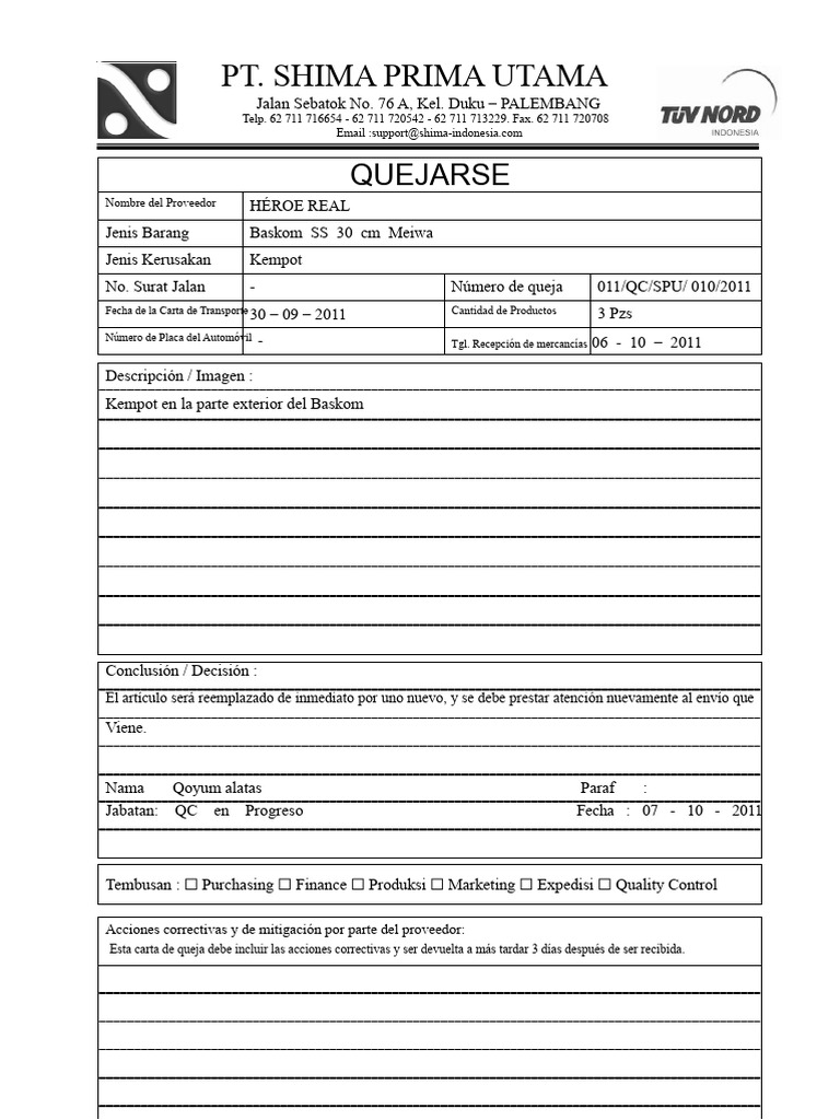 Queja y Reemplazo de Producto Baskom SS | PDF