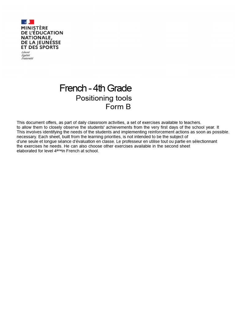 4th Grade French Classroom Exercises | PDF | Grammatical Conjugation ...