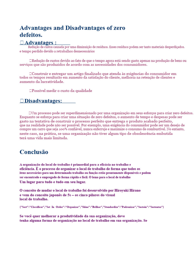 Vantagens e Desvantagens do Zero Defeitos | PDF | Qualidade (negócios ...