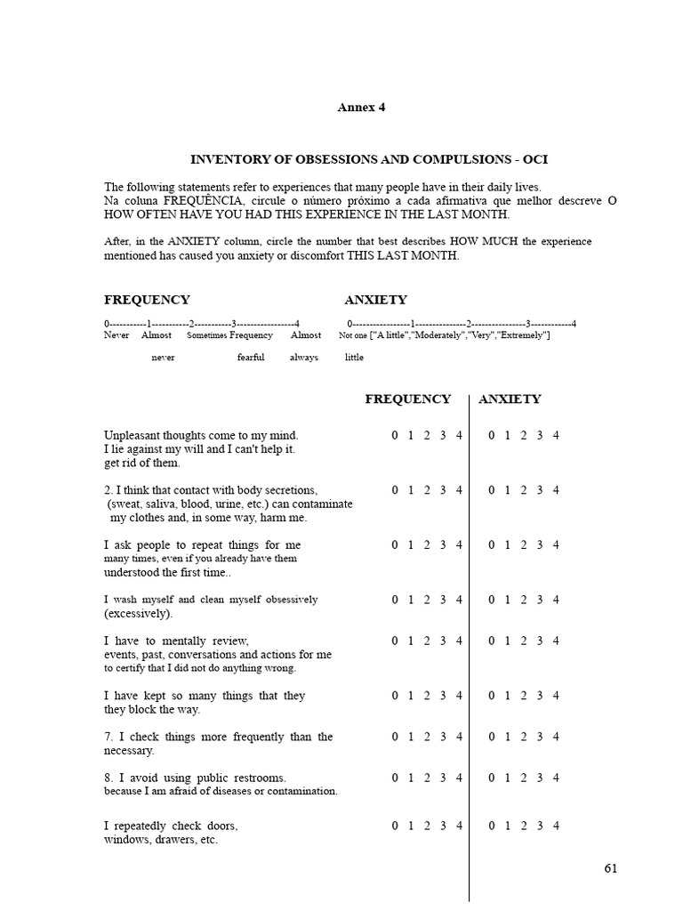 Obsessions and Compulsions Inventory | PDF | Obsessive–Compulsive ...