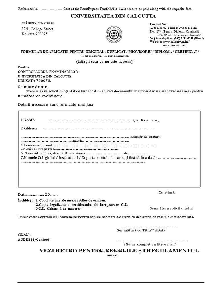 Formular de Aplicare Pentru Certificatul Original Cu | PDF