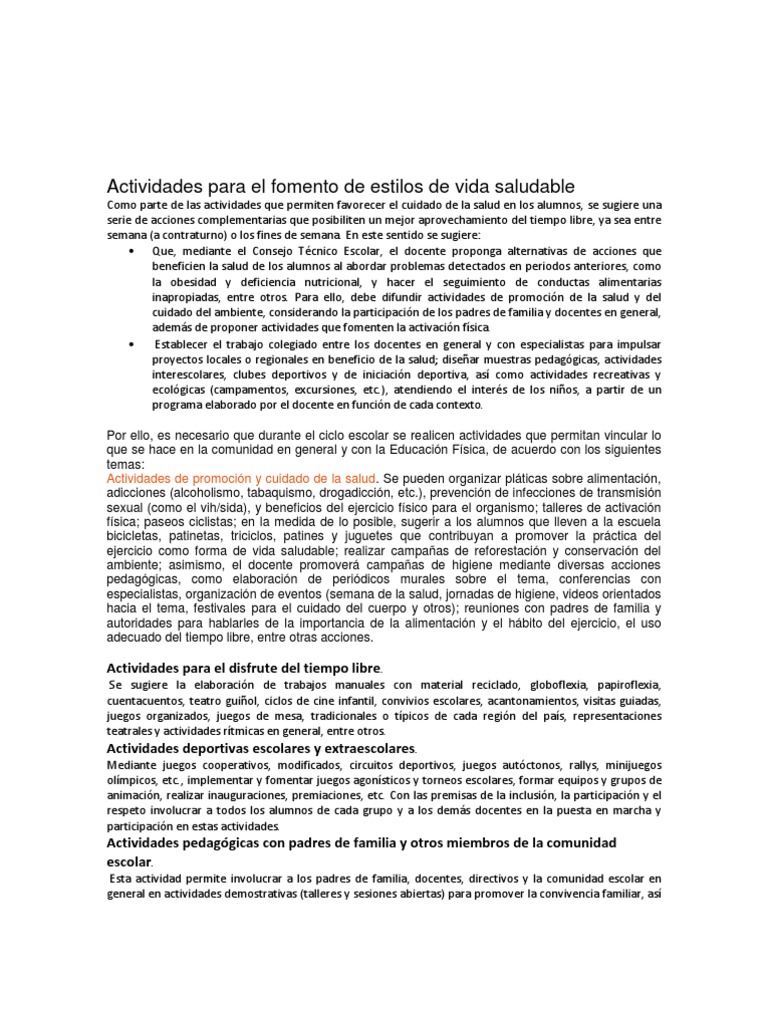 Actividades para El Fomento de Estilos de Vida Saludable | PDF ...