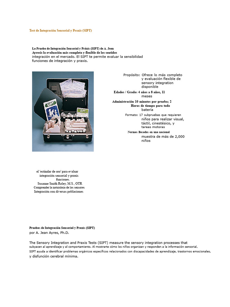 Evaluación SIPT de Integración Sensorial | PDF | Sicología | Ciencias ...