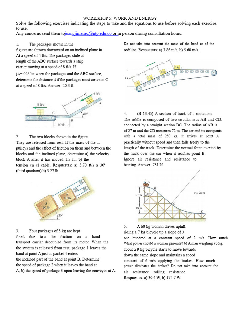 Workshop on Work and Energy Exercises | PDF | Friction | Force