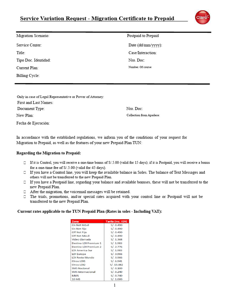 Prepaid Migration Request Form | PDF | Oceania