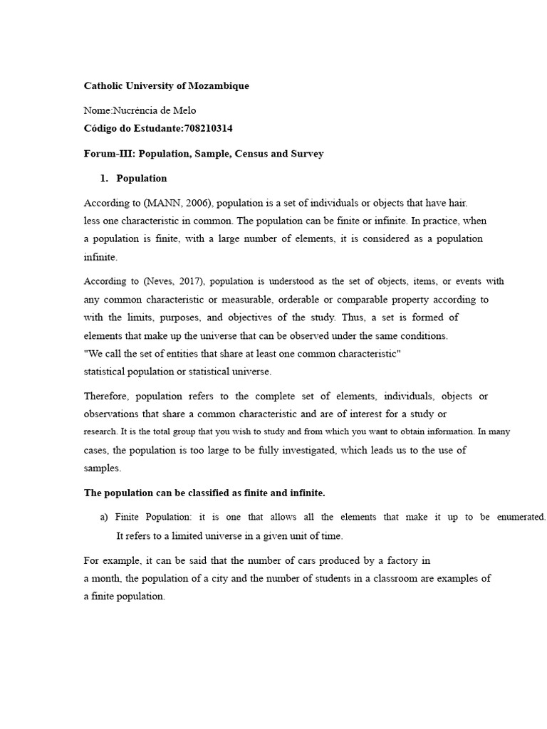 Forum-III Population, Sample, Census and Survey | PDF | Sampling ...