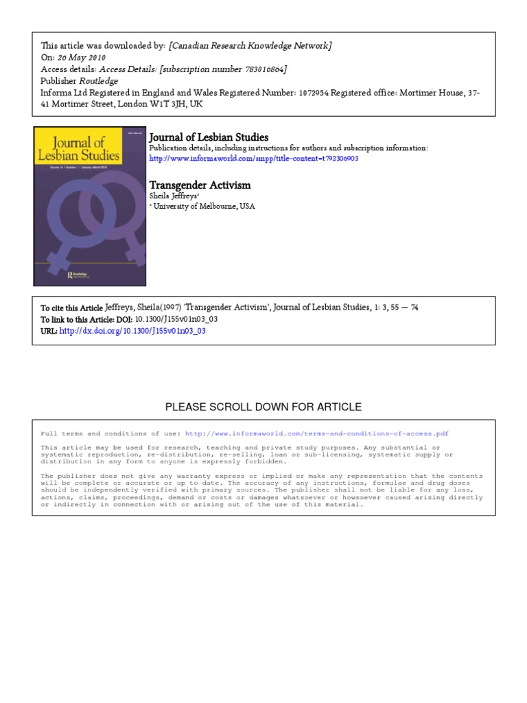 Transgender Activism A Lesbian Feminist Perspective | PDF | Gender Role ...