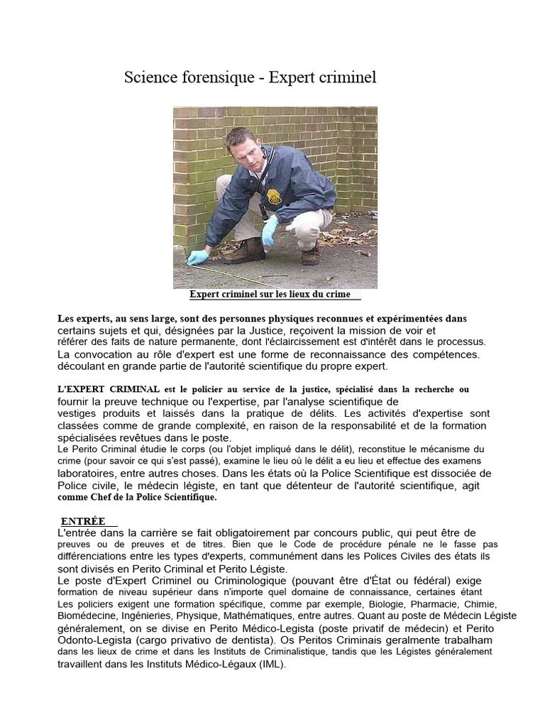 Rôle et responsabilités de l'expert criminel | PDF | Crimes | Crime et ...