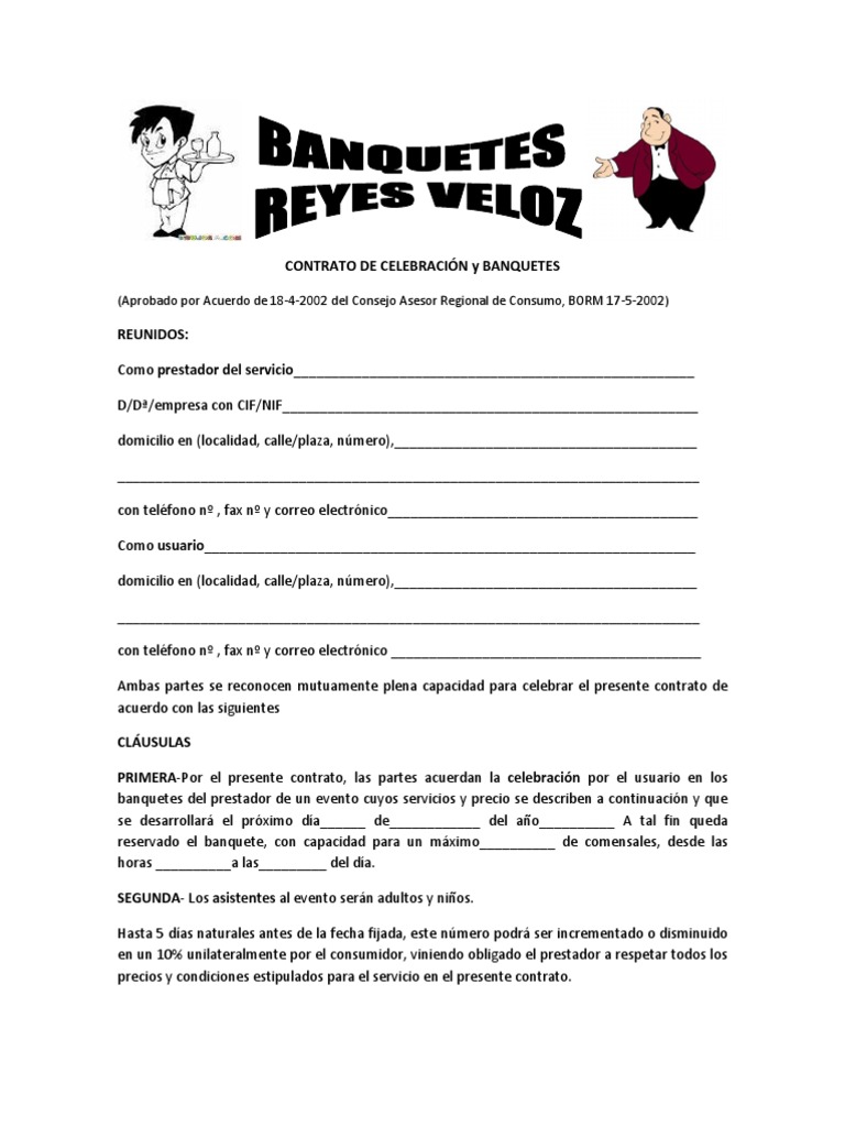 CONTRATO DE CELEBRACIÓN y BANQUETES