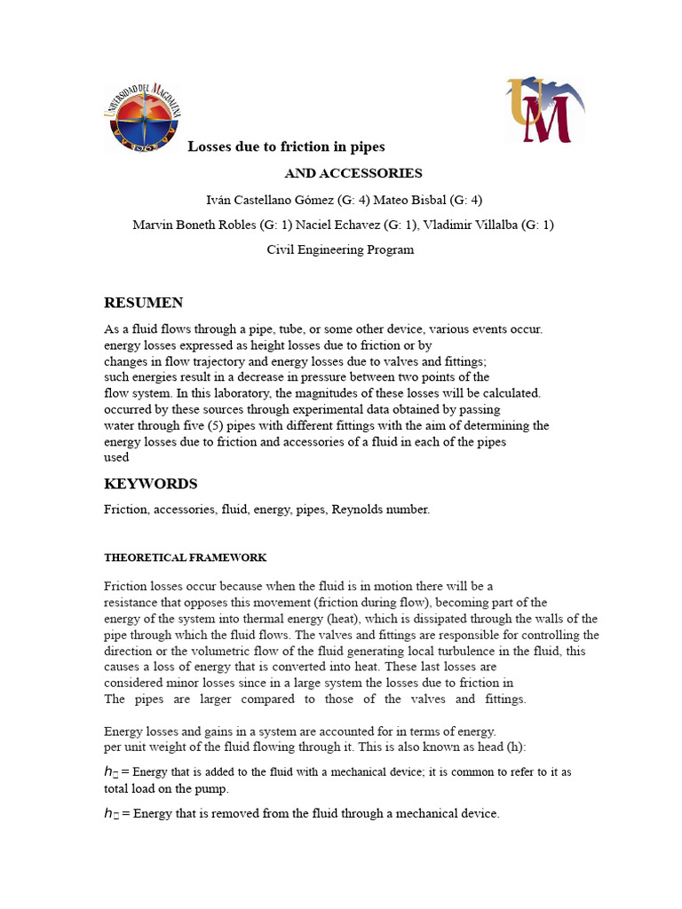 Friction Losses in Pipe Systems | PDF | Reynolds Number | Fluid Dynamics