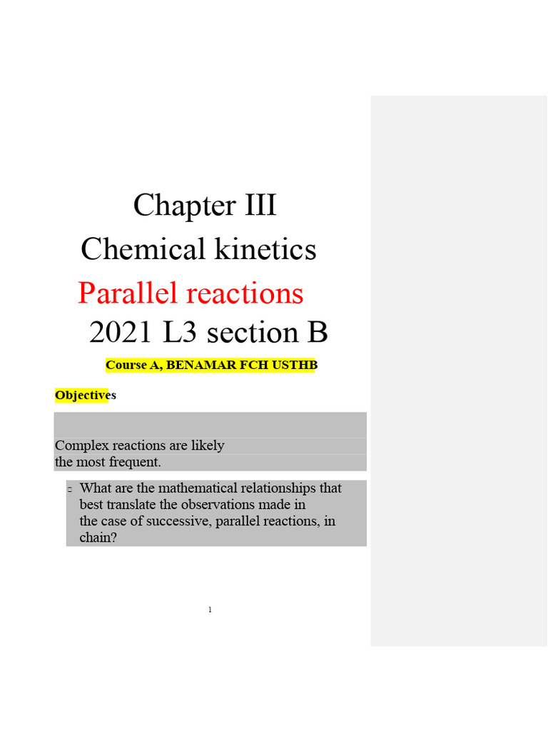 Parallel Reactions in Chemical Kinetics | PDF | Chemical Kinetics ...