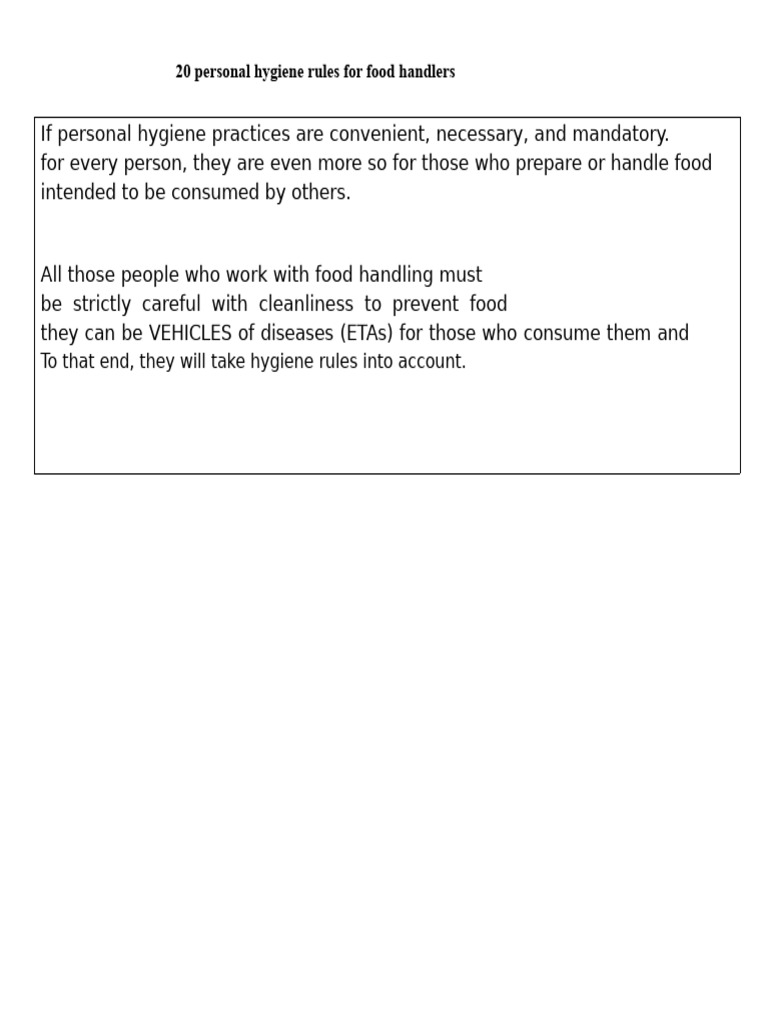 Essential Hygiene Rules for Food Handlers | PDF