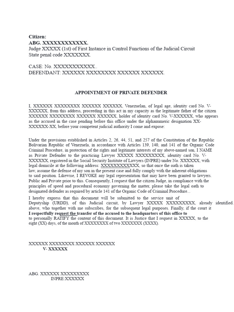 Appointment of Private Defender Document | PDF