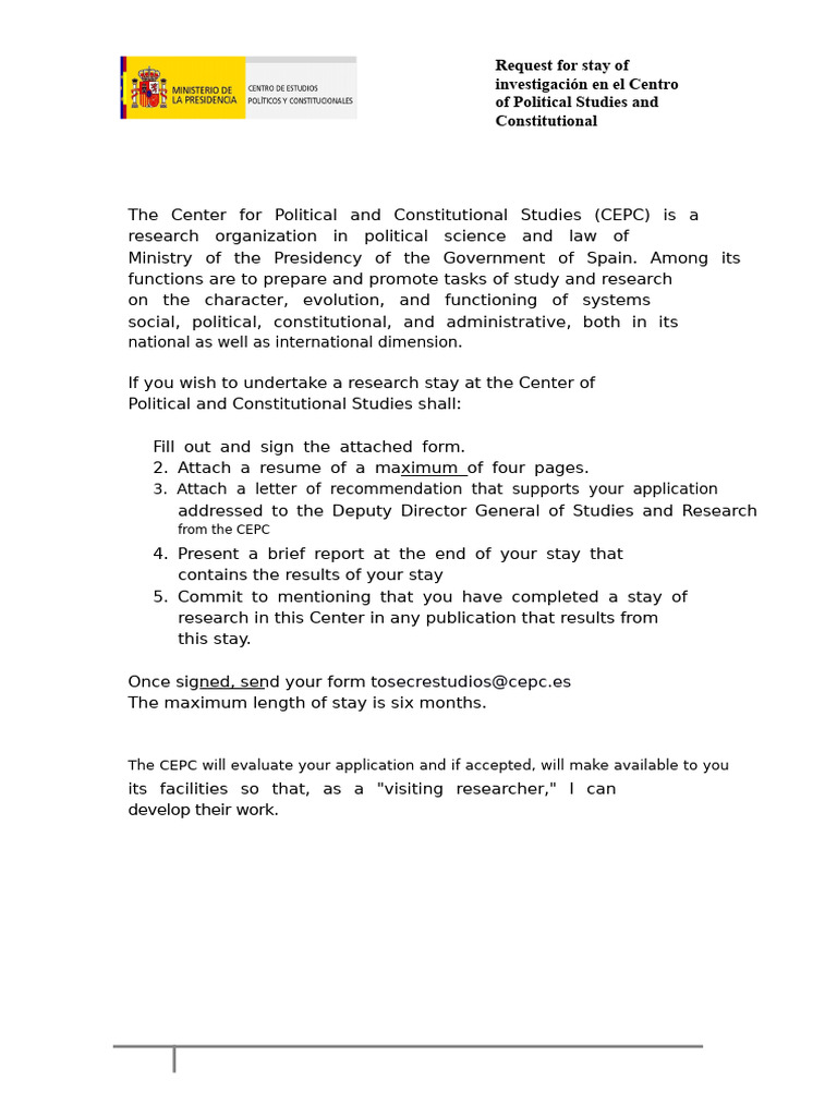 Research Stay Application at CEPC | PDF