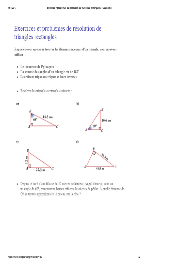 Exercices de triangles rectangles GeoGebra | PDF