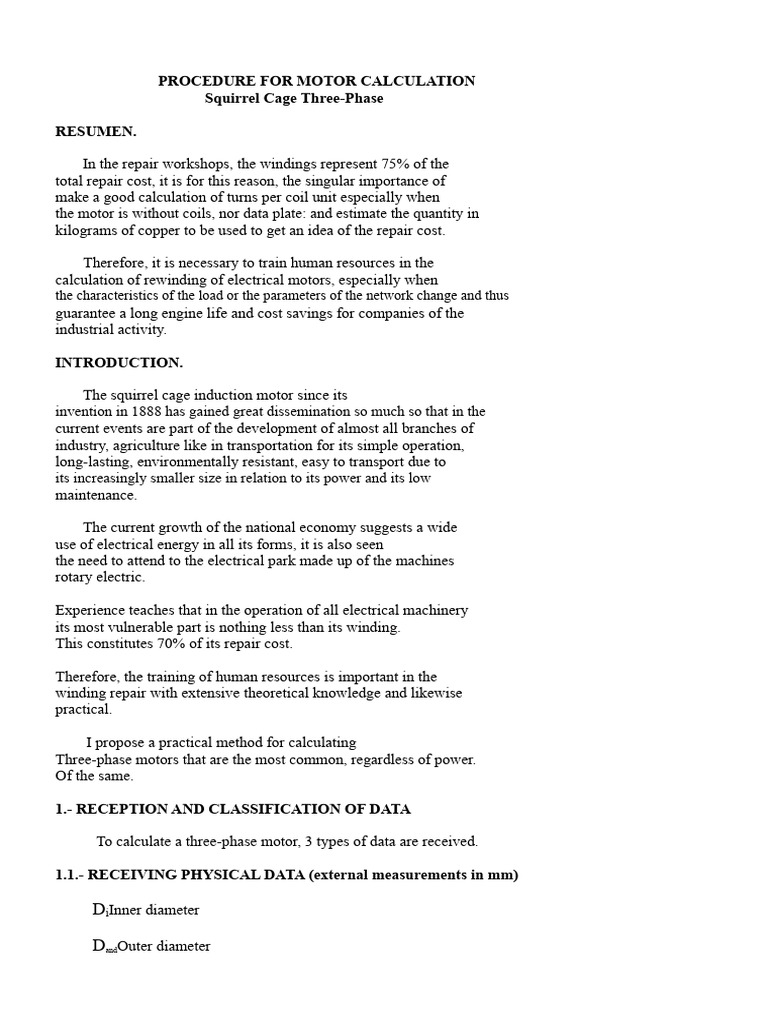 Motor Calculation Procedure for Repairs | PDF | Electrical Engineering ...