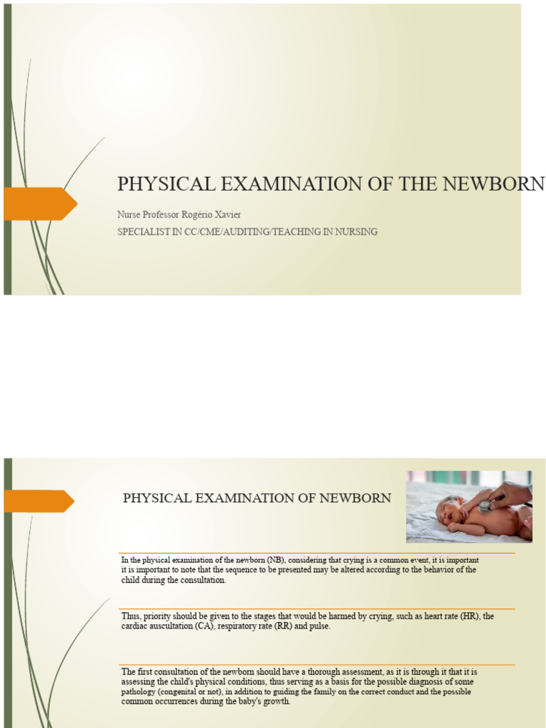 Physical Examination of The Newborn | PDF | Skull | Physical Examination