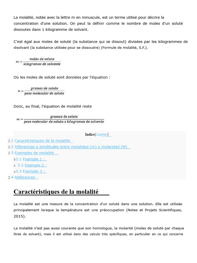 Comprendre la molalité en chimie | PDF | Concentration molaire | Acide ...