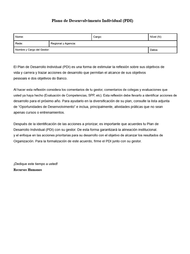 Plan de Desarrollo Individual (PDI) | PDF