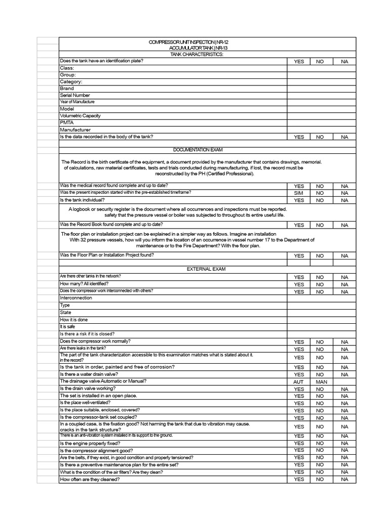 Check List For Gas Station Compressor Inspection | PDF | Valve | Leak