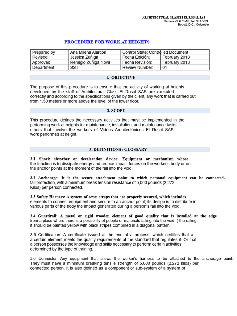 Work at Heights Safety Procedure | PDF | Scaffolding | Personal ...