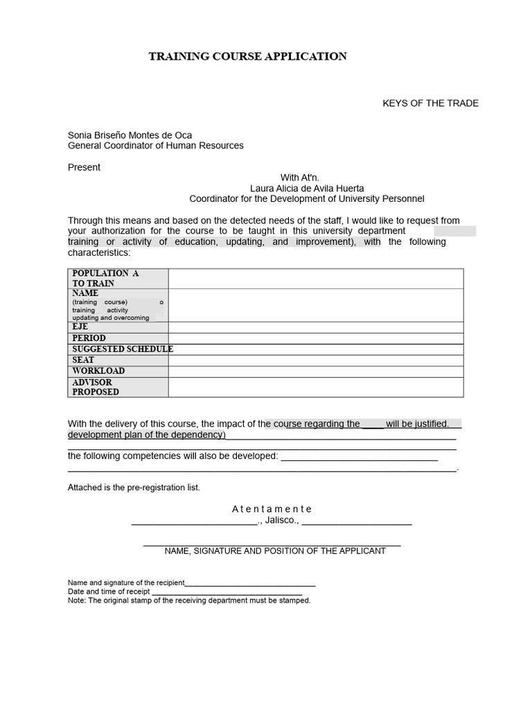 Training Course Application Form | PDF | Business