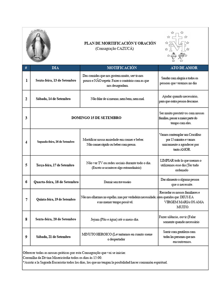 Plano de Mortificação e Oração CAZUCÁ | PDF | Jejum