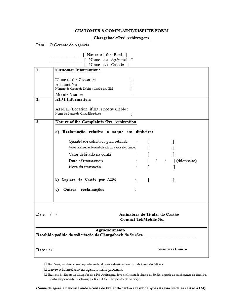 Formulário de Reclamação de Chargeback | PDF | Bancos | Indústrias de ...