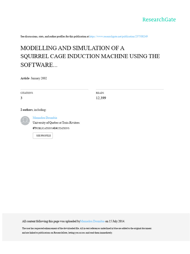 Modeling and Simulation of an Asynchronous Machine | PDF | Matlab