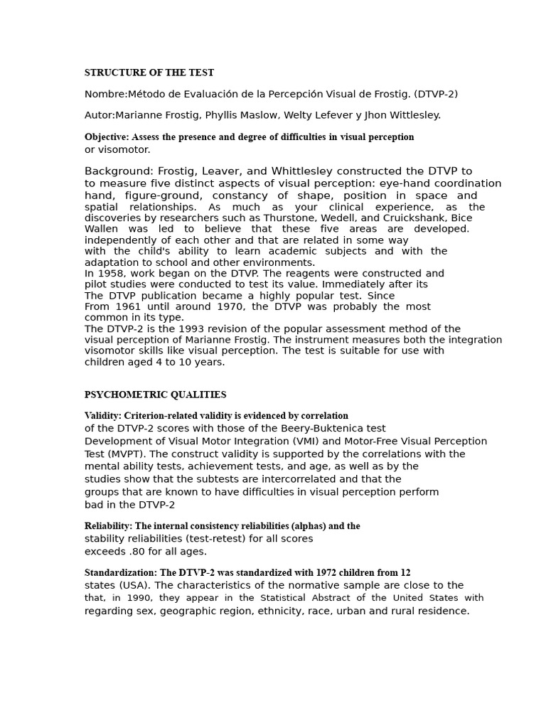 DTVP-2 Form | PDF | Validity (Statistics) | Perception