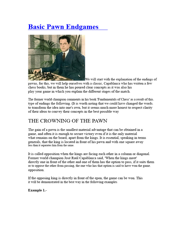 Basic Endgames of Pawns | PDF | Chess | Chess Openings