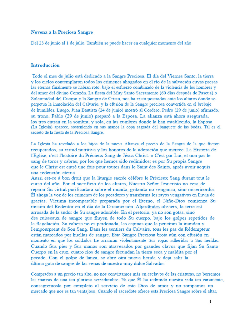 Novena a la Preciosa Sangre de Cristo | PDF | Cristo (título) | Abrahán