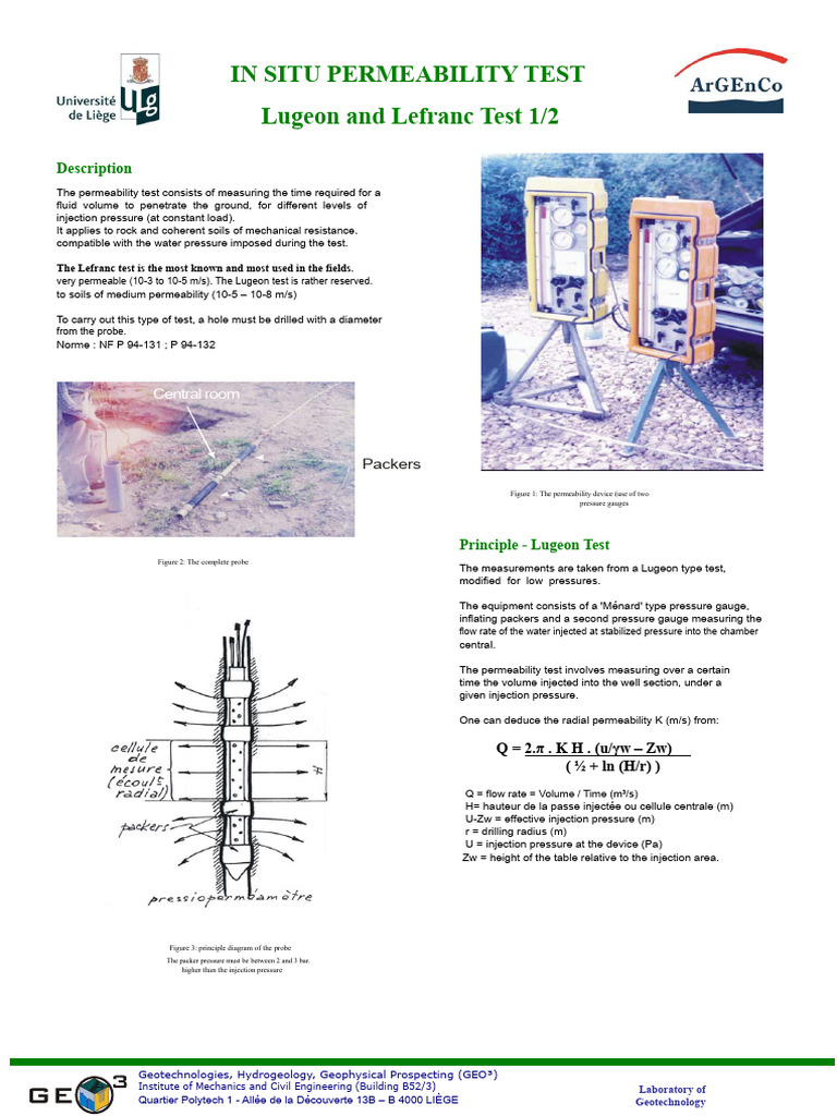 In Situ Permeability Testing Methods | PDF | Pressure | Flow Measurement