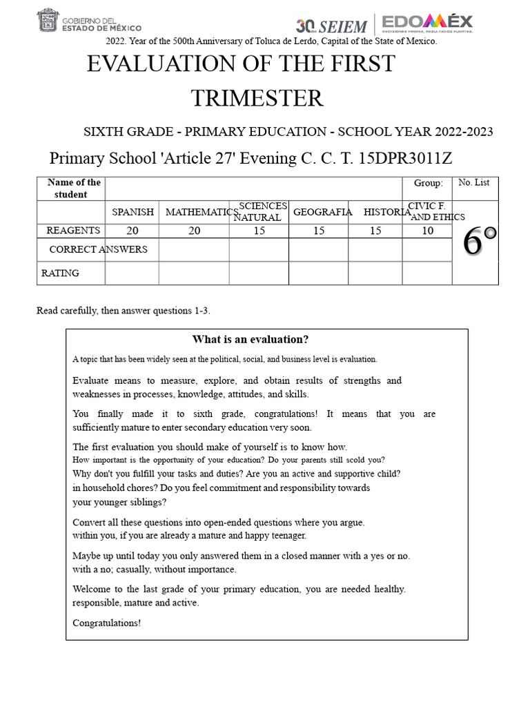 Sixth Grade Evaluation Report 2022-2023 | PDF | Verb | Linguistics