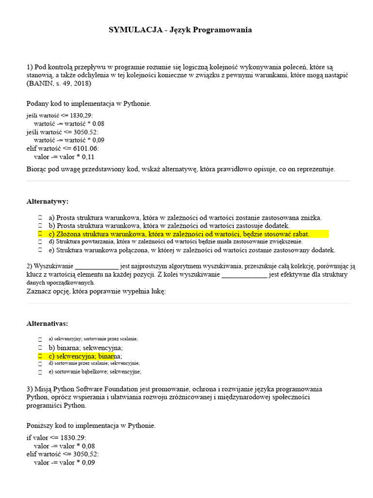 Odpowiedzi Na Symulację Język Programowania - Python | PDF