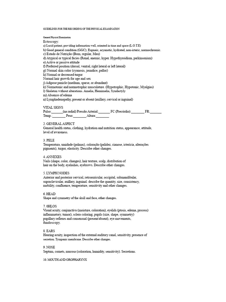 Physical Examination Recording Guidelines | PDF | Human Anatomy