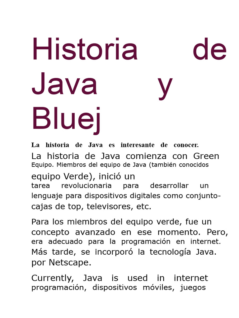 Historia de Java y BlueJ: Orígenes y Evolución | PDF | Programación ...