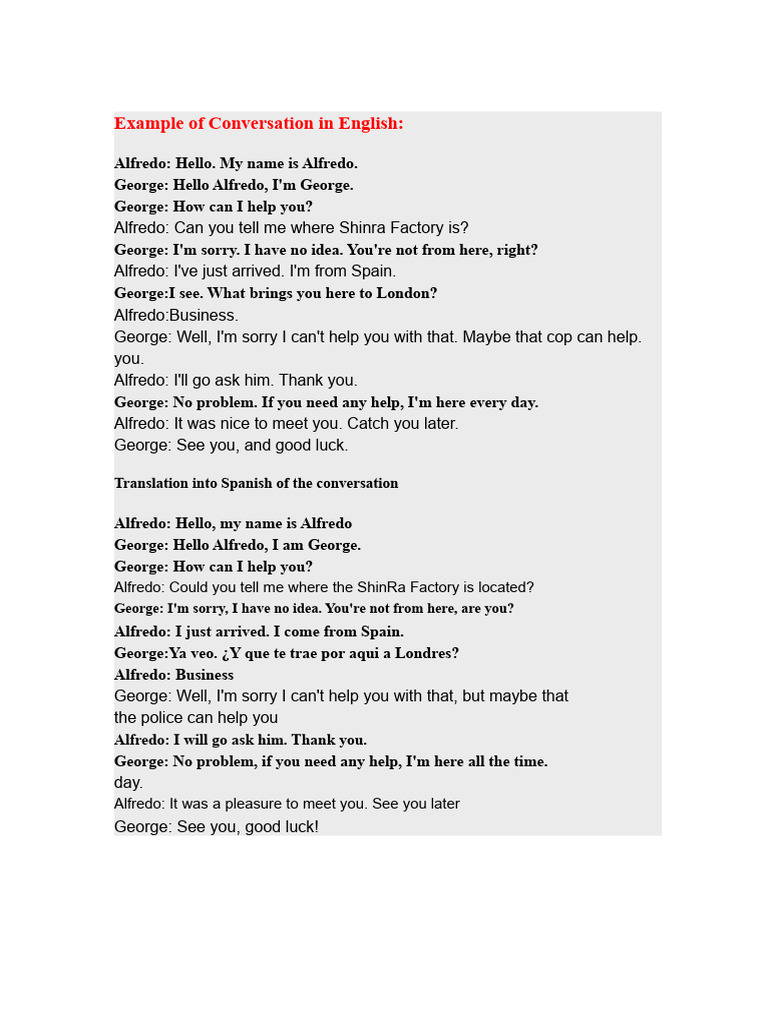 English-Spanish Conversation Examples | PDF