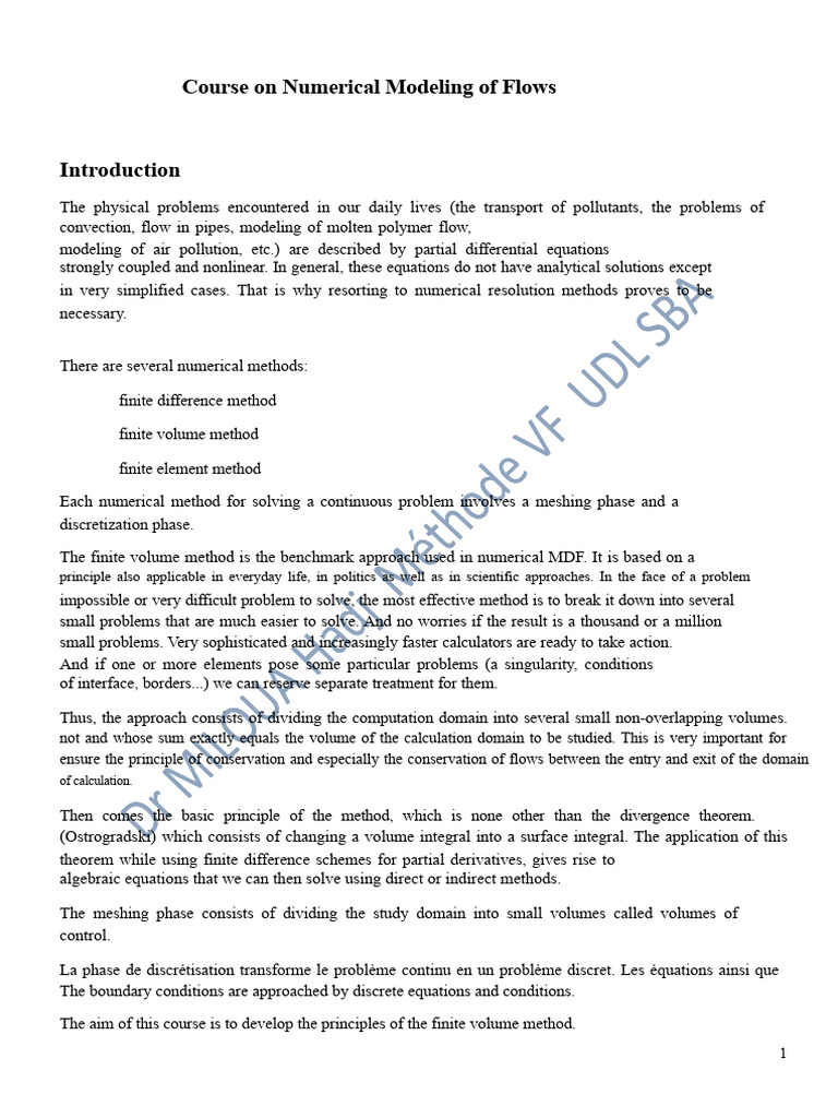 Numerical Modeling of Fluid Flows | PDF | Equations | Diffusion
